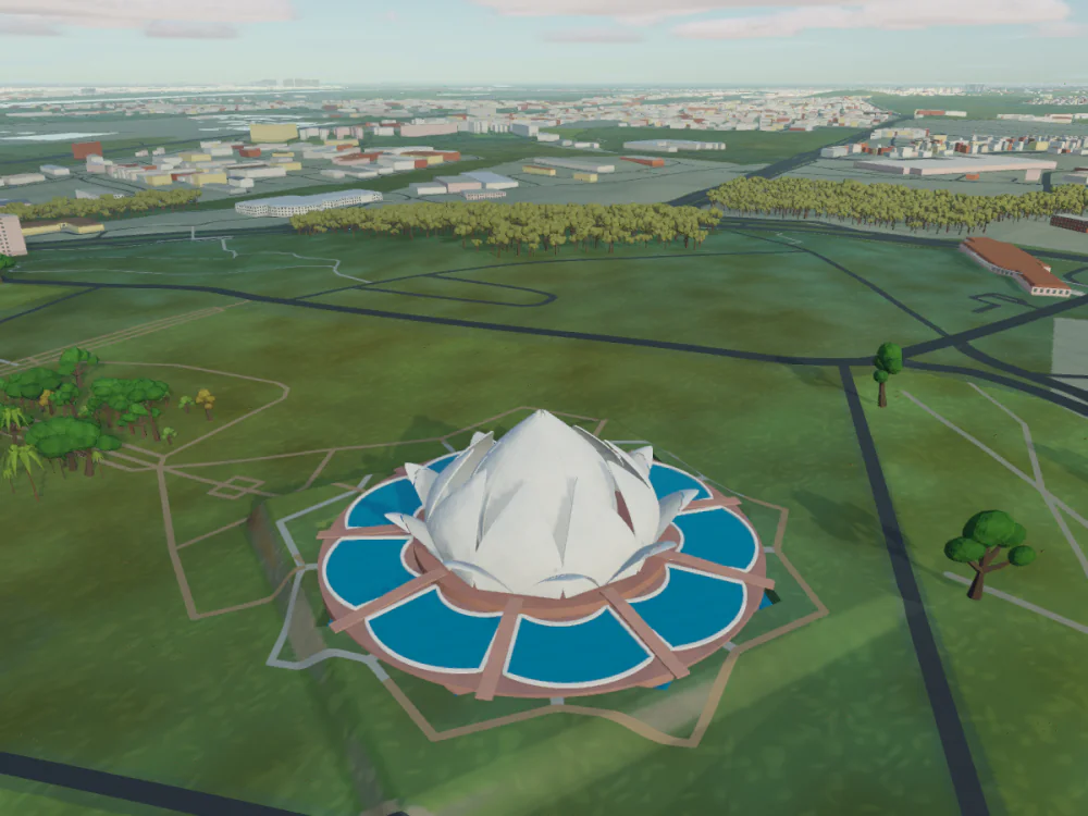 Lotus Temple, New Delhi, rendered in Low Poly Earth