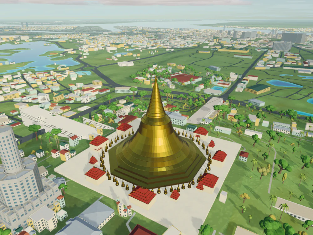 Shwedagon Pagoda, Yangon, rendered in Low Poly Earth
