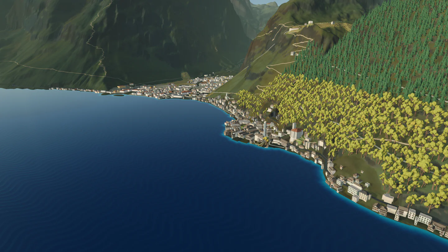Lakeside village in autumn, Hallstatt, Austria. Rendered in Low Poly Earth.