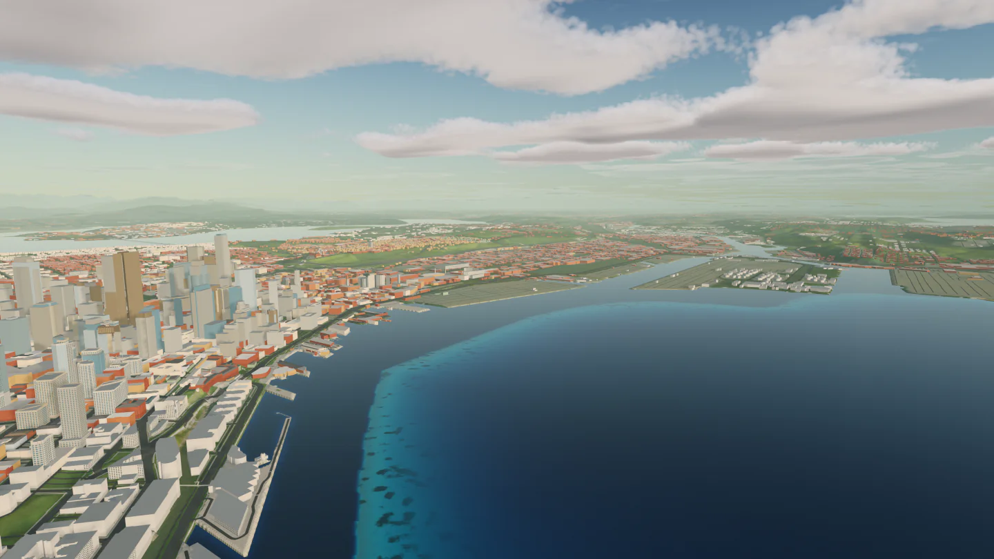 Downtown and Elliott Bay, Seattle, United States. Rendered in Low Poly Earth.