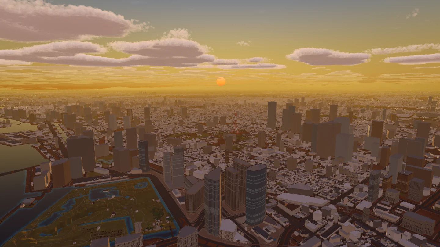 Chiyoda at sunset, Tokyo, Japan. Rendered in Low Poly Earth.