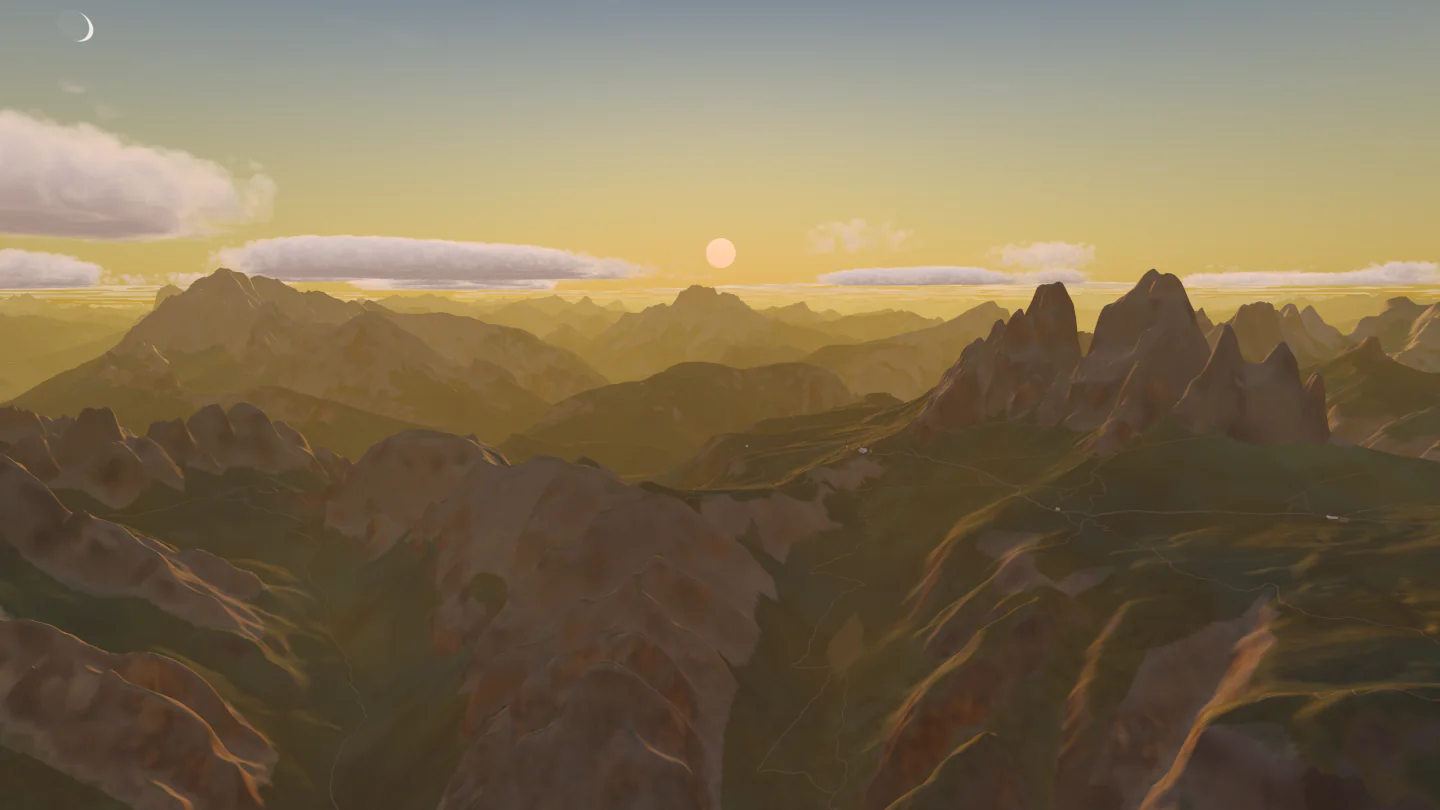 Tre Cime at sunset, Dolomites, Italy. Rendered in Low Poly Earth.